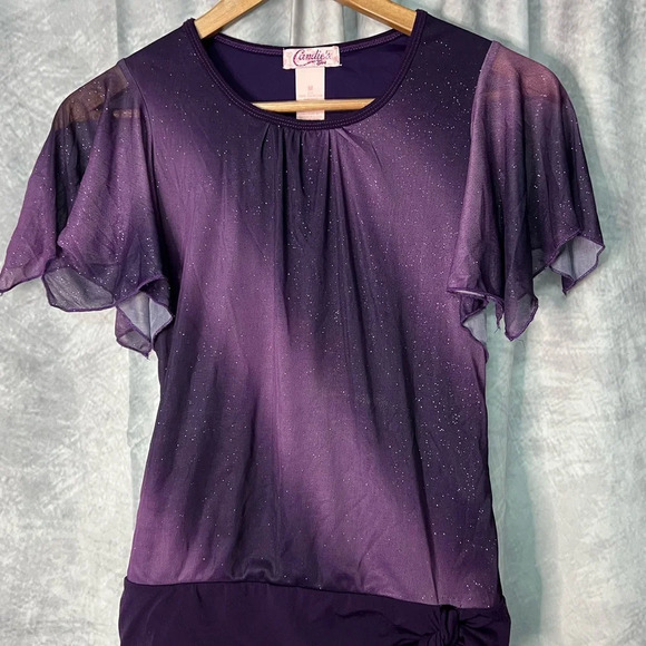 Candie’s Girl Purple Ombre Glitter Flutter Sleeve Top with Bow at the Waist -MED - Picture 2 of 9